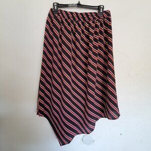 H&M Red White Striped Asymmetric Elastic Waist Band Midi Skirt Size Medium